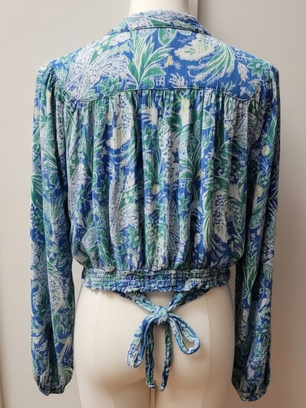 RACHEL Rachel Roy Blue and Green Floral Tie-Front Blouse - Picture 2 of 12